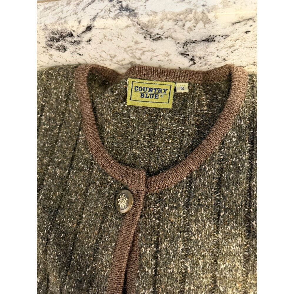 Vintage Country Blue Landscape Wool Blend Cardigan Sweater Cottagecore M